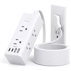 10Ft Extension Cord with Multiple Outlets,Flat Plug Power Strip Surge Protector with 10 Ft Long Cord,6 Outlet 4 USB Ports (2USB C),Multi Outlet Wall Plug for Travel,College,Dorm Essentials