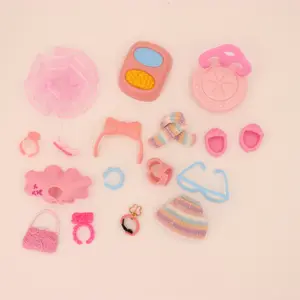 17 Pcs Miniature Accessories Set for Mini Toy Pets – Shoes,Hangers, dressing table,comb, food, skirts, collar, necklace, Jacket etc for Shorthair Cat, Collie, Dachshund, Cocker Spaniel & Cow Figures
