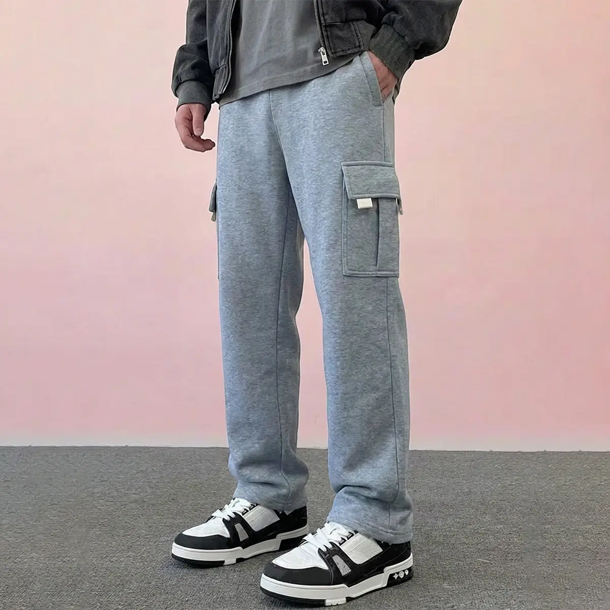 Teen Boys Fleece Pants Straight-Leg Casual Daily School Warm Bottoms in Soft Grey