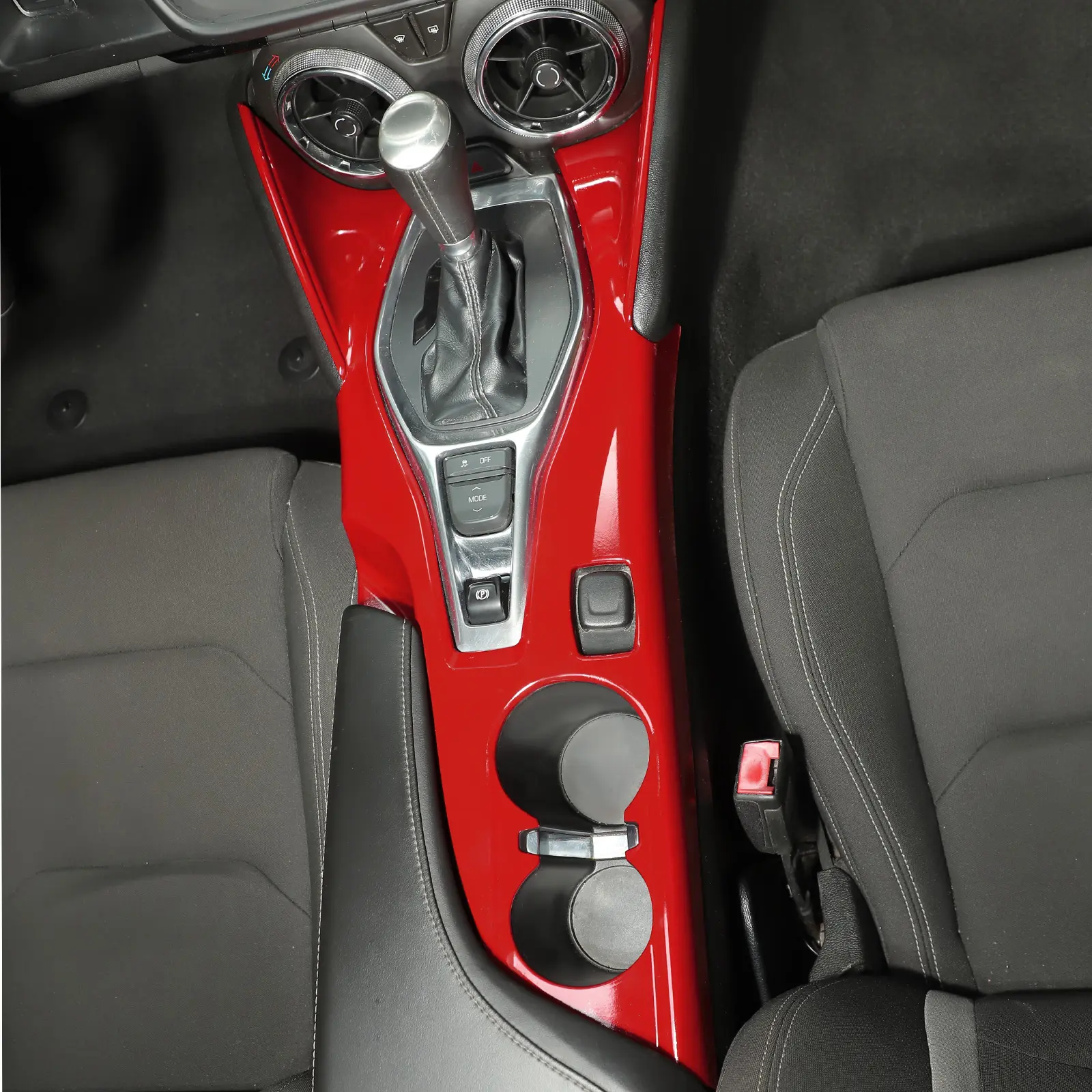 Red Carbon Fiber Interior Console Trim Kit for Chevrolet Camaro 2016+, Chevy Accessories - 1-Piece Gear Shift Cup Holder Panel Cover, Center Console Protector Car Interior Sticker