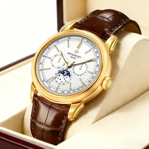 This new luxury multifunctional men's watch features an original Swiss movement, mechanical structure design, sapphire crystal glass mirror, genuine leather strap, luminous function, and waterproof performance.