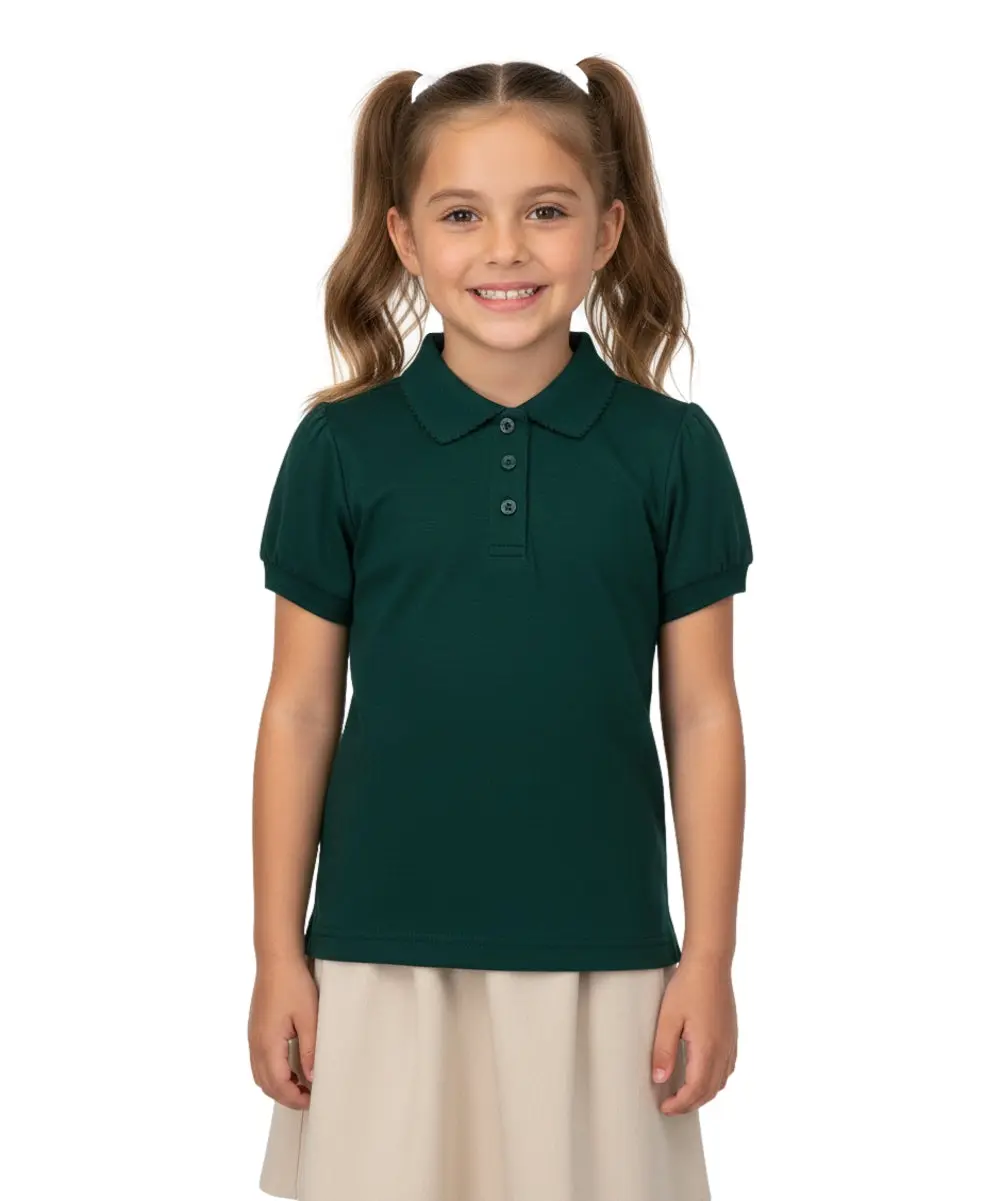 Girl's High Quality Soft Uniform Short Sleeves Polo Shirt Hunter Green 5-18 GSU01