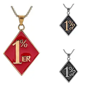 American motorcycle subculture letter symbol 1%ER stainless steel pendant 13 diamond pendant gold silver texture treatment process relief design