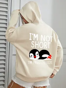 Women's Penguin Print Hoodie, Casual Long Sleeve Pullover with Front Pocket, Comfort Fit for All Seasons