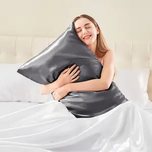 Satin Pillowcase for Hair and Skin, Super Soft Similar to Silk Pillow Cases 1 Pack with Envelope Closure, Cooling Pillowcases for Women Men Queen D ark Grey
