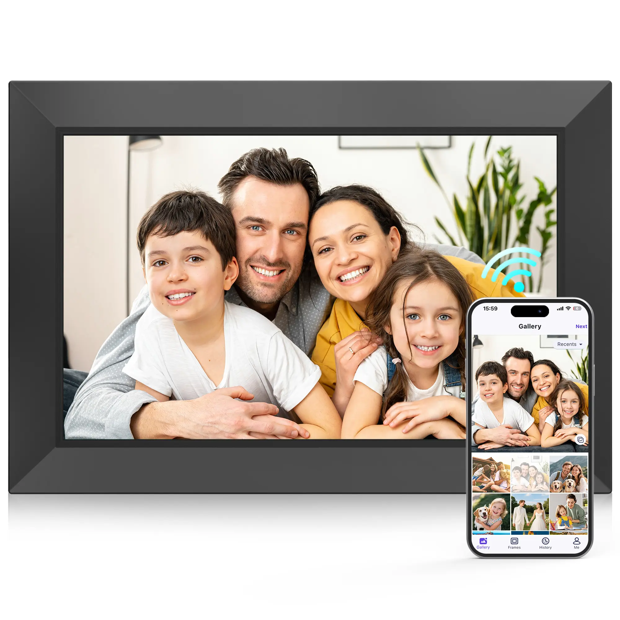10.1" WiFi Decorative Digital Frame with 32GB Storage, 1280x800 IPS Touch Screen, Global Photo/Video Sharing via "Uhale" App, Auto-Rotate Hangable/Mountable Frame for Family Gift, Decorative Digital Frames