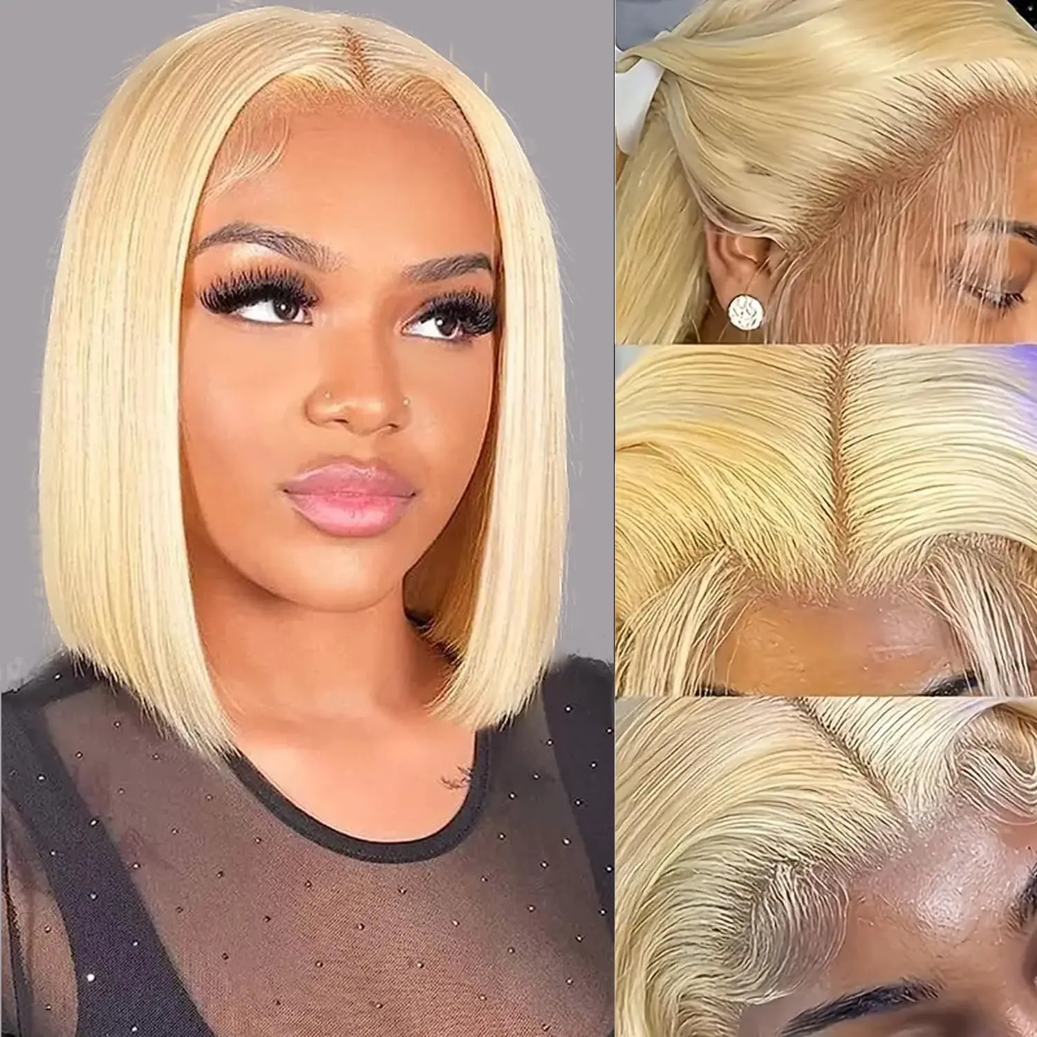 613 Blonde Bob Wig Human Hair Short Straight 13X4 Lace Front Wigs for Women  Human Hair Soft Natural Look Adjustable Straps #SummerVibes summerwins