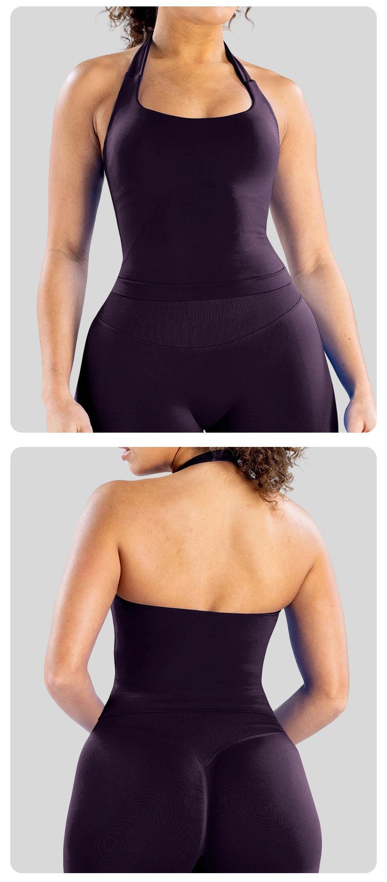 Seamless Halter Neck Yoga Set  Open Back Anti-Exposure Sports Bra, Body Shaping Workout Crop Top For Women