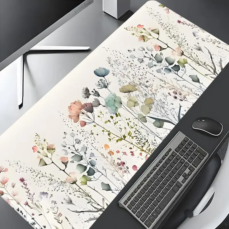 Floral Pattern Mouse Pad, Large Extended Desk Keyboard Mat, Non-slip Rubber Base Mousepad, Rectangle Desk Mat for Home Office Game Room, Office Desk Accessories