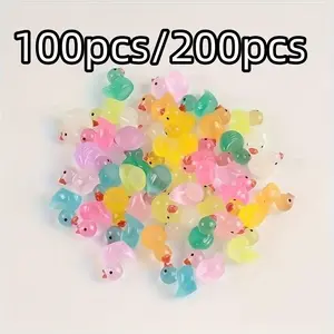 100pcs/200pcs Mini Glow-In-The-Dark Duck Ornaments, Resin Material, Random Colors, Garden Decor, Fish Tank, DIY Keychain, Office Decoration