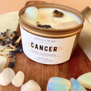 The moon Heart CANCER zodiac sign made of soy wax and infused crystals, great for manifestation Aroma Candle Decor Gift Scent Set Floral Fragrance Hand Light