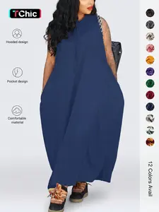 Women's Plain Drawstring Hooded Tank Dress, Casual Basic Pocket Sleeveless Dress for Summer, Fashion Women's Clothing for Daily Wear, Casual Chic Dress