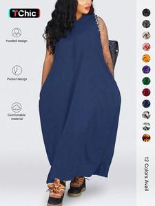 women's plain drawstring hooded tank dress, casual pocket sleeveless maxi dress for summer, fashion women's clothing for daily wear,  dresses for women