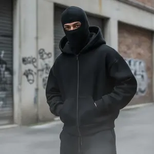 Unisex Double Layer Zip Up Balaclava Hoodie Jacket - Fashion Y2K Streetwear Hip Hop Outerwear with Adjustable Hood, Warm Winter Coat for Men and Women, Perfect for Casual Wear, Outdoor Activities, and Urban Fashion StyleGift