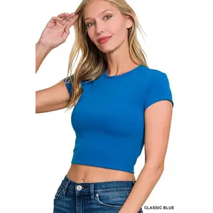 Zenana Cropped Interlock Short Sleeve Top