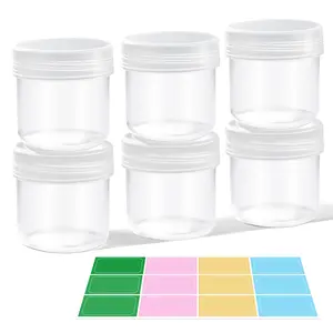 1oz TSA Approved Travel Jars with Lids & 12 Labels, Leak-Proof Clear Cosmetic Containers with，30ml Empty Plastic Pots for Cream, Lotion, Slime, Ointment, DIY Crafts