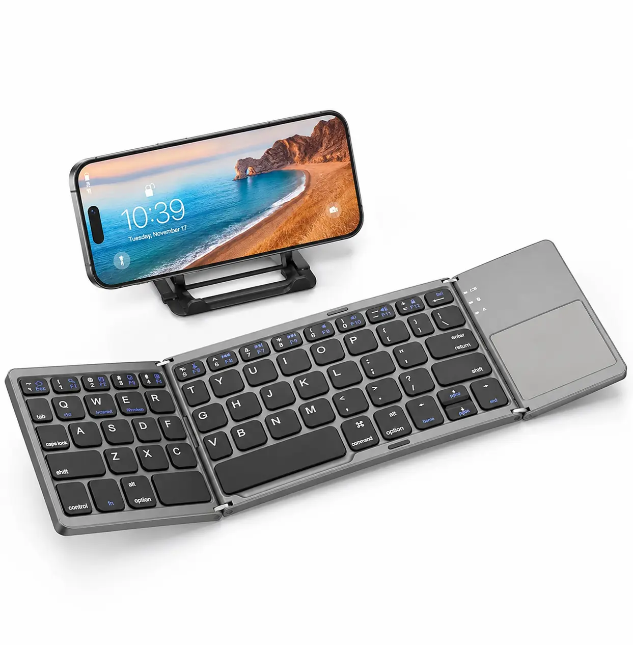 Foldable Keyboard with Touchpad - Compact & Portable Design - Gray Color