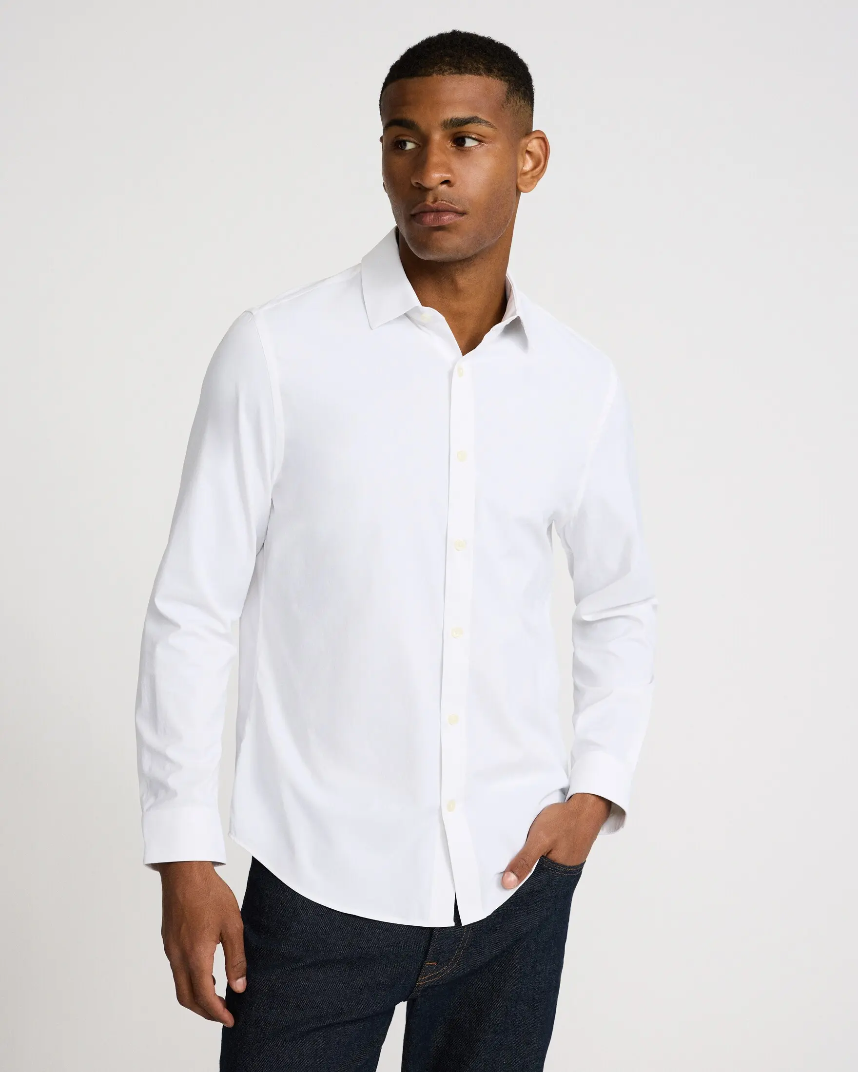Express Slim Solid Wrinkle-Resistant Everyday Performance Dress Shirt, Menswear, Hem