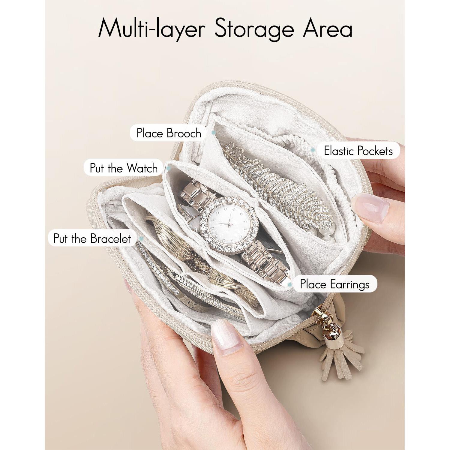 1 Pack Small Travel Jewelry Case for Women Gift Mini Velvet Pouch Organizer Bag with Zipper Portable Waterproof for Rings Necklaces Earrings Bracelets Brown