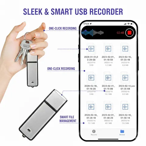 2-in-1 USB Flash Drive Portable Voice Recorder - Audio Device with Noise Cancelling, Voice Activation, Scheduled Recording, Auto Save - for Meetings, Business Use (Self-Recording Variants), Portable Voice Recorders