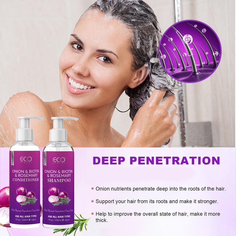 ECO Finest Onion and Rosemary Biotin Shampoo and Conditioner Set, suitable for all hair types, moisturizing formula, paraben-free, 800ml total.