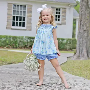 Happy Spring Blue Floral Smocked Bloomer Set - Sweet Girls Easter Outfit