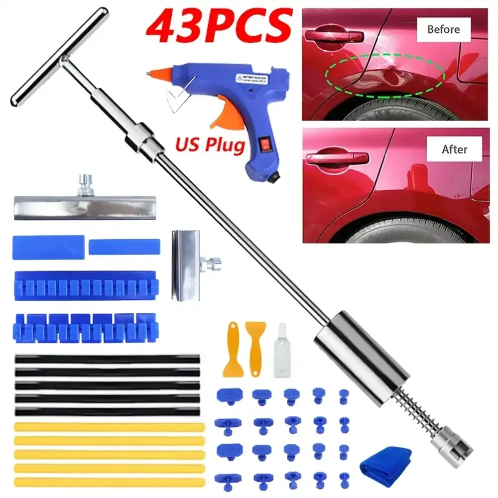 43pcs  Car Dent Repair Tool Kit with Adjustable Long Reach, Paintless Dent Removal for Cars, Includes Spacer & Glue Gun -Without Battery