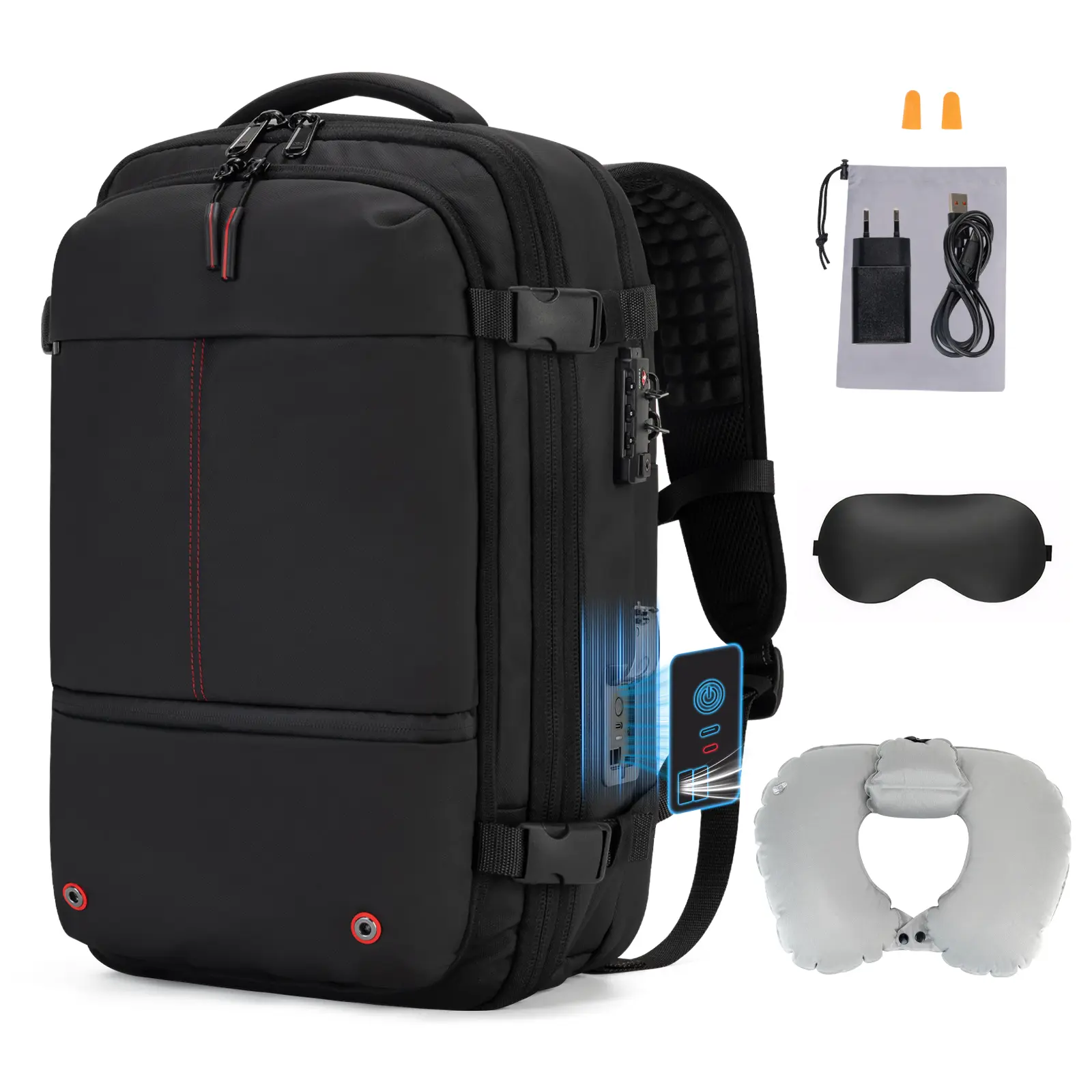 Men's 40-80L Expandable Travel Backpack with Built-in USB Vacuum Pump, Water-Resistant Oxford Carry-On for 17-inch Laptop, TSA Approved with Anti-Theft & Dry/Wet Pocket