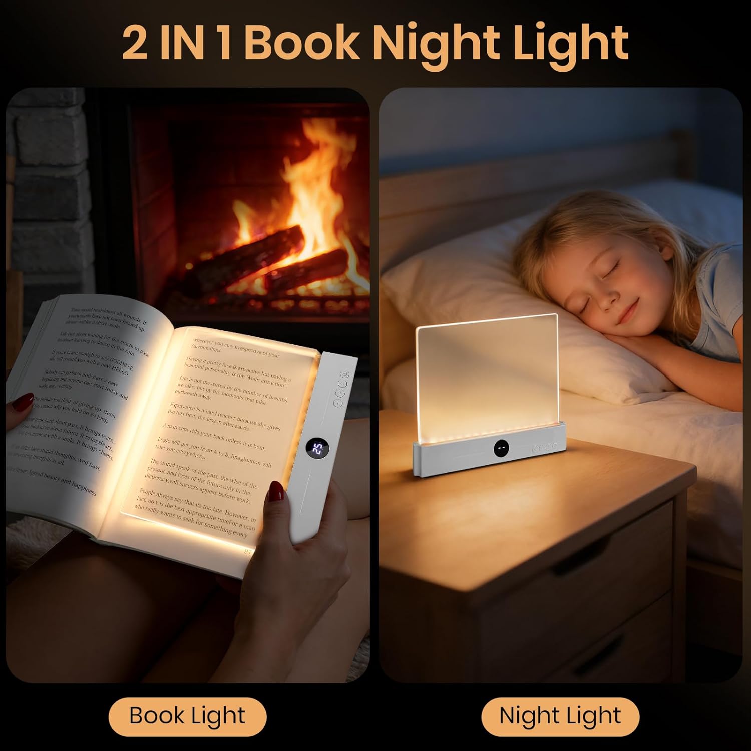 Book Light, Rechargeable Clear LED Flat Reading Light with & Timer, Dimmable Panel Plate Lamp Book Full Page Light for Reading in Bed at Night, Funny Gifts for Readers