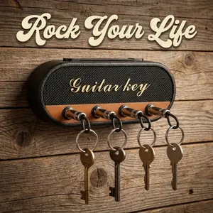 New M9 Gold Keychain Guitar Amplifier Keychain, Includes 4 Guitar Plug Keychains and 1 Wall Mount Kit, Easy Installation, Valentine's Gift