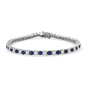 D'Joy AAA Kanchanaburi Blue Sapphire and Moissanite 6.85 ctw Midnight Royalty Bracelet in Rhodium Over Sterling Silver 7.25 In Christmas Gifts