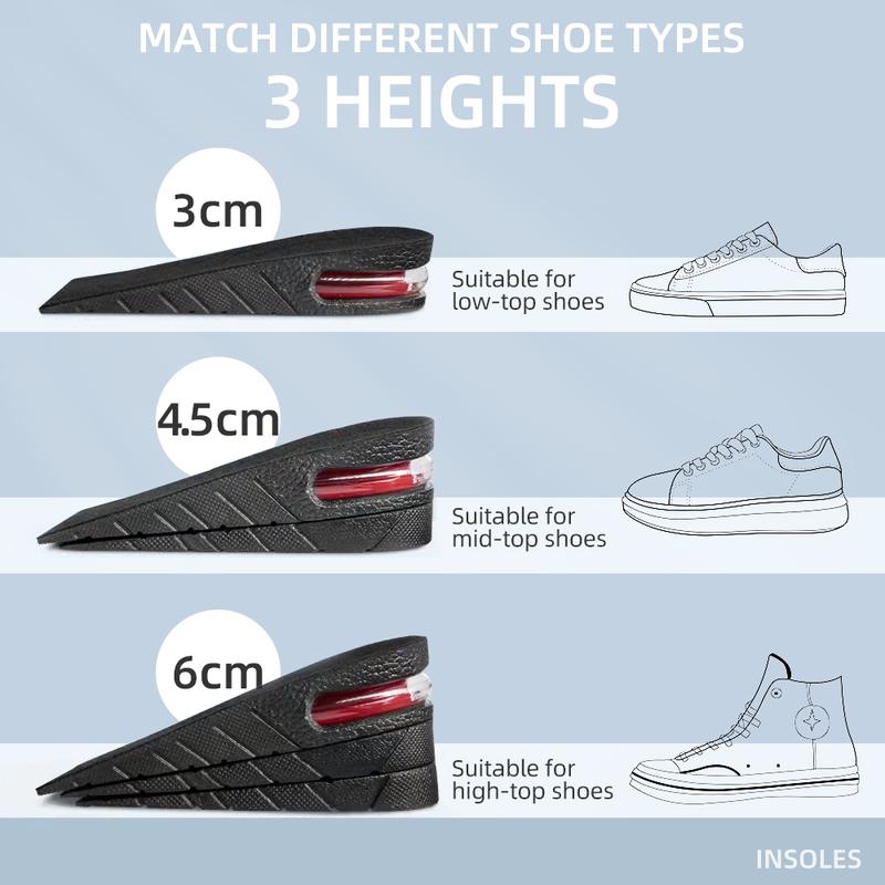 Height Increase Insole 3-Layer Air Cushion Heel Insert Lift Shoes Insole for Men and Women Invisible Elevator Adjustable Insoles