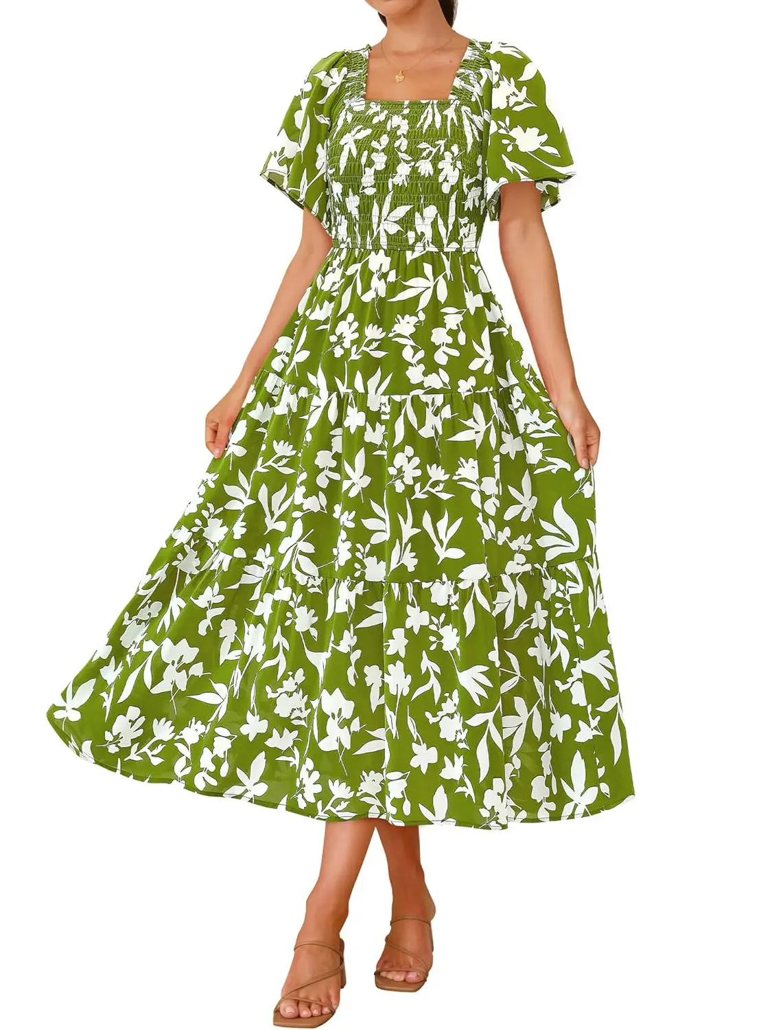 BTFBM Summer Floral Dress for Women 2026 Spring Boho Short Sleeve Square  Neck Smocked Flowy Maxi Beach Vacation Dresses - TikTok Shop