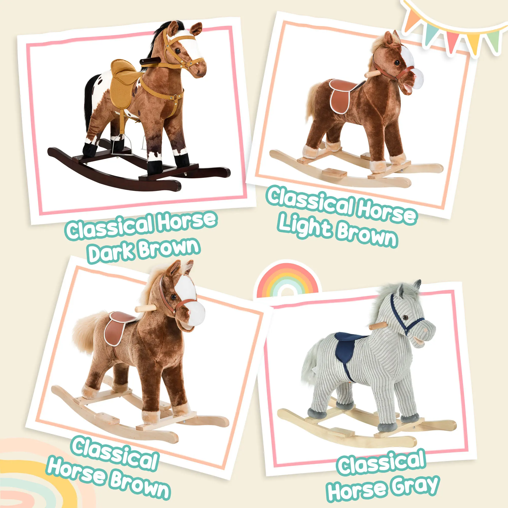 Qaba Kids Rocking Horse Ride on Plush Toy, Traditional Design Children Rocking Horse Chair Toy for Boys and Girls Qaba Kids Rocking Horse Ride on Plush Toy, Traditional Design Children Rocking Horse Chair Toy for Boys and Girls