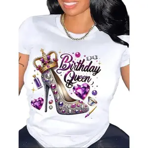 Sparkling Rhinestone High Heels and Jewelry Pattern T-Shirt - Sequin Letter Casual Party Outfit, Round Neck Short Sleeve Regular Fit, Birthday Celebration Top, Holiday Apparel, Fashion Trend, Unisex