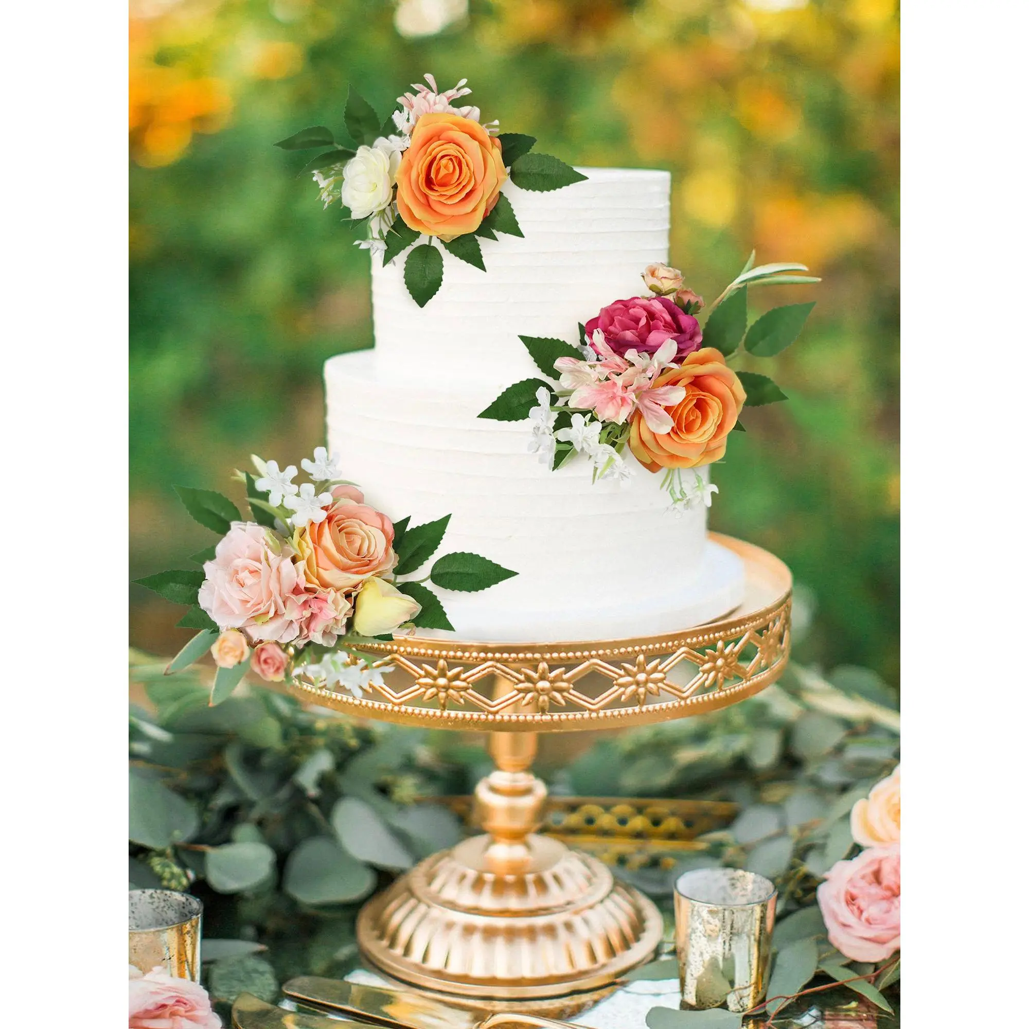 Rinlong 3Pcs Tropical Orange & Pink Cake Flowers Assorted Set - 6-inch W Long-Lasting Cake Design Decoration for Festive Parties, Weddings, Warm