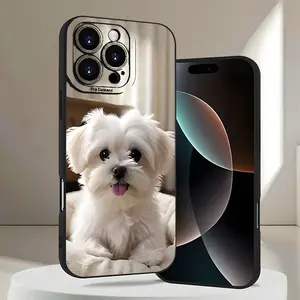 Charming Puppy Theme UV Printed Matte Phone Case with Angelic Eyes, Provides 360-Degree Full Protection, Compatible with Various iPhone Models, Including 16, 11, 12, 13, 14, 15 Pro Max, XR, X/XS, 7, 8 Plus, SE, etc
