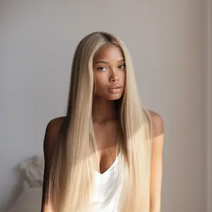 LUCY 100% Brazilian Human Hair 13X6X1 Lace Front Wig Silky Straight Platinum Blond Wig 180% Density