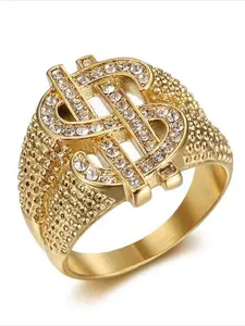 Unisex Stainless Steel Bling Ring, Hip-Hop Dollar Sign Design, Casual Fashion Jewelry Gift, All-Season Accessory