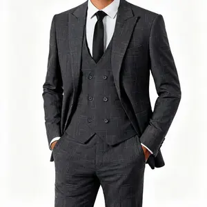 Men's Checkered 3-Piece Suit: Ideal for Business Meetings, Formal Celebrations, Wedding Attire & Party Gatherings
