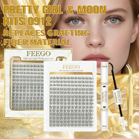 FEEGO Nature Cosmetic Eyelash Clusters Kit for Adults - 168Pcs 9-12MM C Curl 0.05mm Individual Lashes, Waterproof Makeup Enhancement Set with Hypoallergenic High-Quality False Lash Adhesive