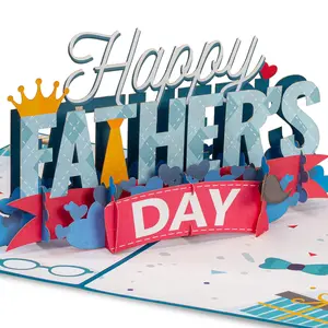 Happy Fathers Day Pop Up Card, Gift For Dad, Husband, Son, Anyone - 5" x 7" Cover - Includes Envelope and Note Tag