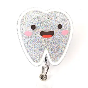 Tooth- Retractable badge reel - dentist badge holder - all professions - glitter reel - cute gift - family co workers badge buddy - name tag holder - alligator clip - healthcare worker reel