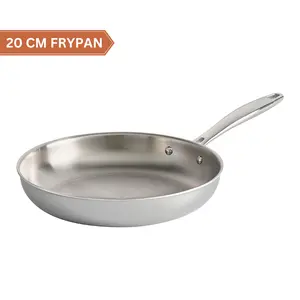 Commercial-Grade Stainless Steel 8" Fry Pan, Tri-Ply Pans, Oven Safe to 600°F, PFAS Safe, All Stovetops & Induction Compatible, Stainless Cookware