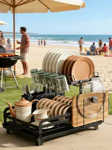 Heavy-Duty Kitchen Storage Rack, Dinnerware Storage,Ideal For Picnic ,Fast Drainage Multi-Layer Storage, With Knife And Fork Holder,Storage Savior Holder, Suitable For Bowls, Clean Neat Tableware Storage shelf outdoor steel bbq kit cooking essentials gift