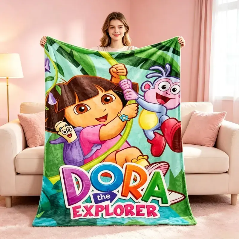 Dora Blanket, Cartoon Flannel Throw Blanket Soft Cozy Fleece Blanket, Kids Character Blanket for Bedroom Sofa Decor Gift