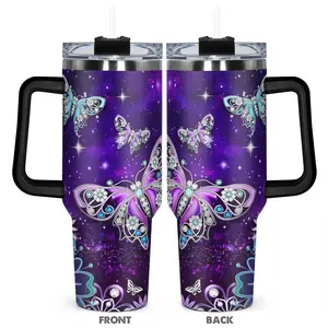 Butterfly Pattern Tumbler, 40oz Stainless Steel Reusable Vacuum Insulated Cup, Durable Water Bottle, Drinking Cup for Home Office, Gift for Women, Girls, Butterfly Lovers, Drinkware