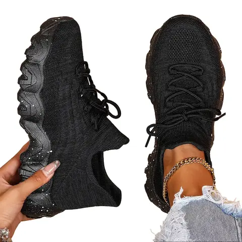 Rain Core Women's Casual Sneakers - Women's Shoes with Breathable Knit Design, Chunky Sole, Lace-Up Fastening, Athletic Style, Effortless Wear, Daily Boost, All Seasons, Ideal for Errands, Outings