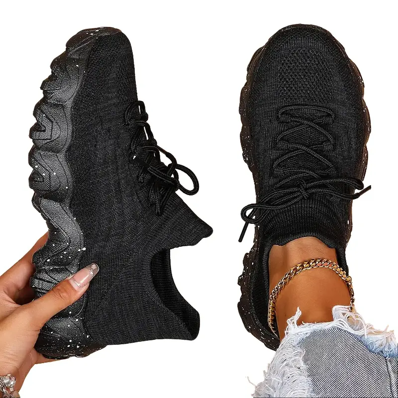 Rain Core Women's Casual Sneakers - Women's Shoes with Breathable Knit Design, Chunky Sole, Lace-Up Fastening, Athletic Style, Effortless Wear, Daily Boost, All Seasons, Ideal for Errands, Outings