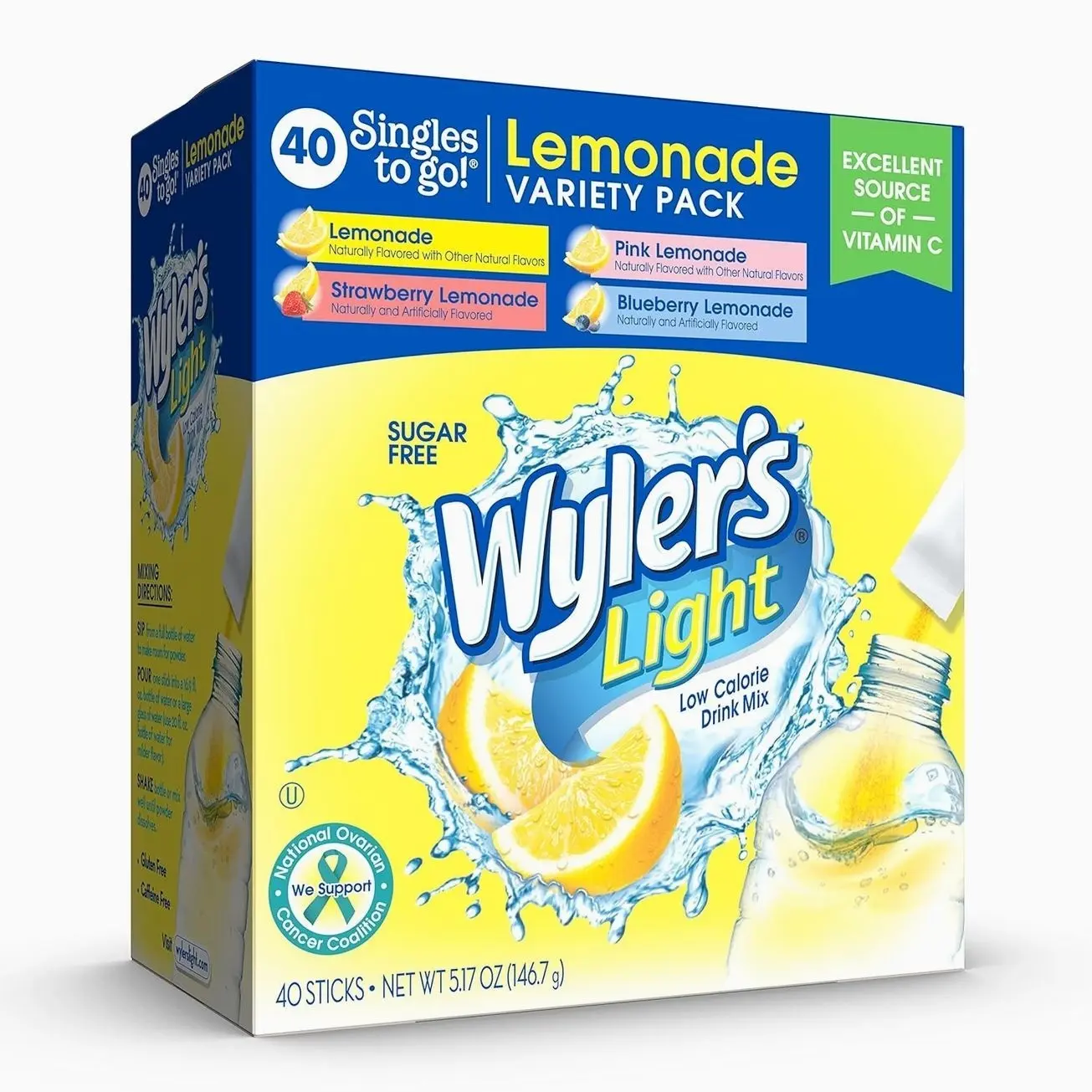 Wyler's Light Singles to Go Water Drink Mix, Lemonade Variety Pack, 40 Ct